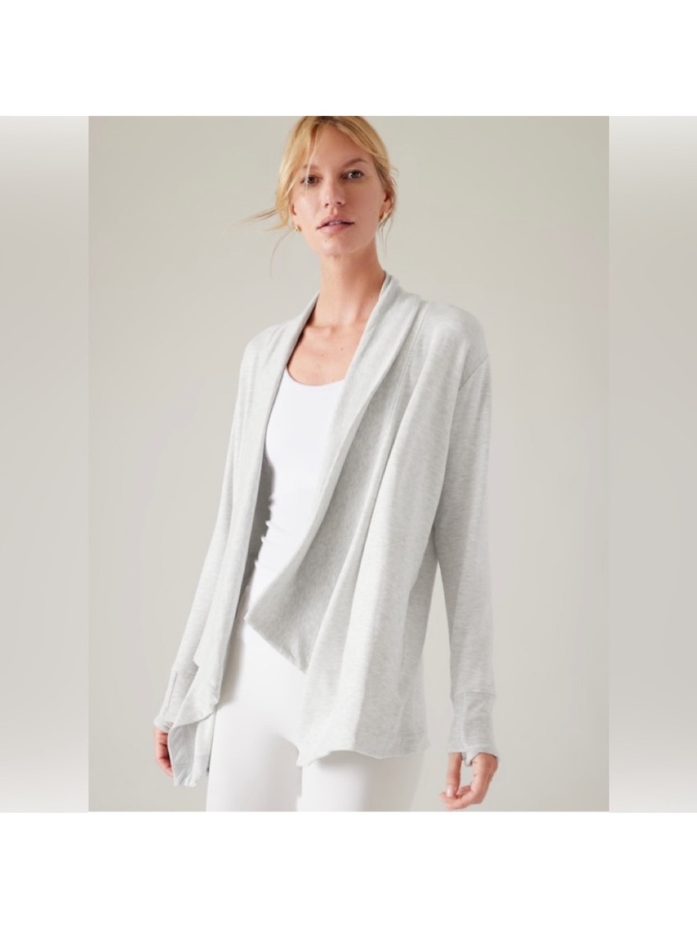Athleta Pranayama Open-Front Wrap Sweater - Heather Gray